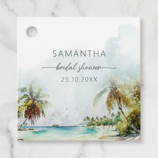 トロピカルビーチパームツリーブライダルシャワーフェイバータグ フェイバータグ (正面)