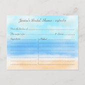 トロピカルビーチパームツリーブライダルシャワーレシピカード インビテーションポストカード (裏面)