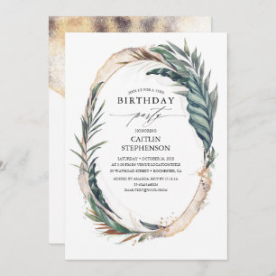 トロピカルビーチパー葉ム金ゴールド誕生日 招待状