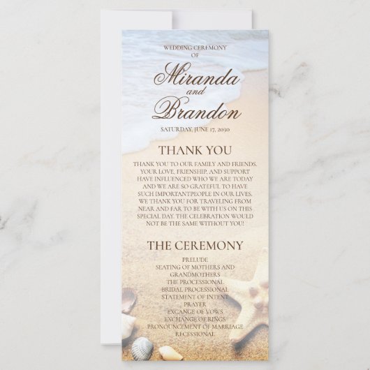 トロピカルビーチヒトデ結婚式 プログラムカード (正面)