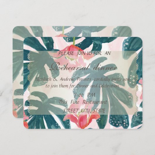 トロピカルビーチヒビスカスパームリハーサルディナー 招待状 (正面/裏面)