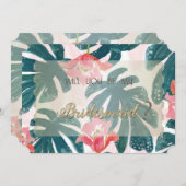 トロピカルビーチヒビスカス葉パームズ花嫁カード 招待状 (正面/裏面)