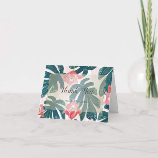 トロピカルビーチヒビスクス葉パーム サンキューカード (正面)