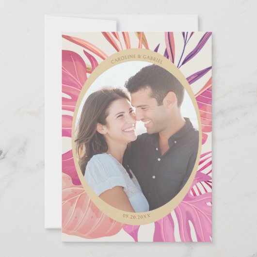 トロピカルビーチピンクウェディング・セーブ・ザ・デート セーブザデート (正面)