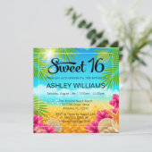 トロピカルビーチピンクハイビスカススウィート16誕生日 招待状 (スタンド正面)