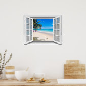 トロピカルビーチフェイクウィンドウビュー3D ポスター (キッチン)