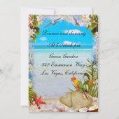 トロピカルビーチフラワーの結婚式の受付カード 招待状 (正面)