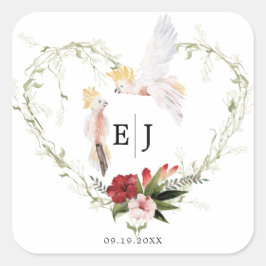 トロピカルビーチフローラパーム結婚式の引き出物 スクエアシール