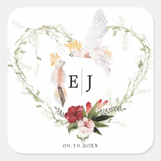 トロピカルビーチフローラパーム結婚式の引き出物 スクエアシール (正面)