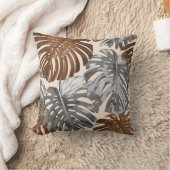 トロピカルビーチブラウングレージャングル葉ボホー クッション (ブランケット)