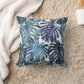 トロピカルビーチブルーホワイトパーム葉ズ クッション (ブランケット)