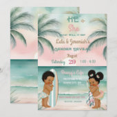トロピカルビーチベイビージェンダー発表ブラッシュ sage 招待状 (正面/裏面)