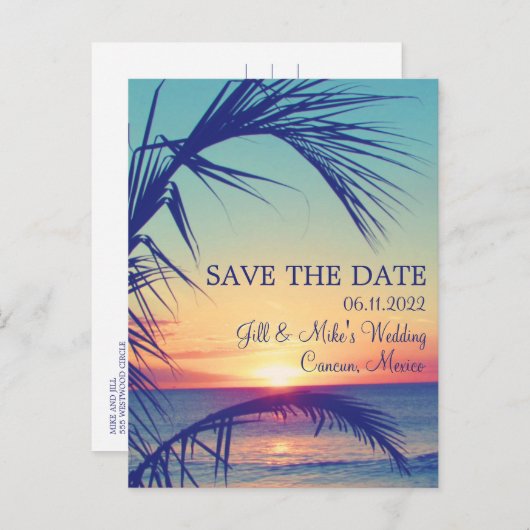 トロピカルビーチメキシコウェディングセーブザデート 案内ポストカード (正面/裏面)