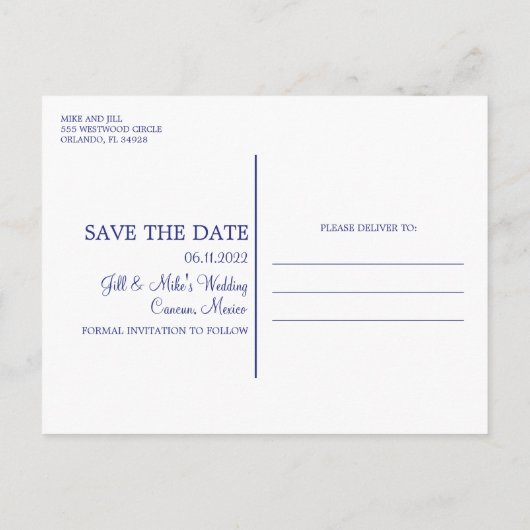 トロピカルビーチメキシコウェディングセーブザデート 案内ポストカード (裏面)