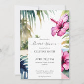 トロピカルビーチヤシの木ハイビスカスの花 ブライダルシャワー 招待状 (正面)