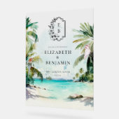 トロピカルビーチヤシ |モノグラム結婚の歓迎 アクリルサイン (傾斜)