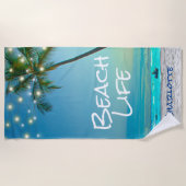 トロピカルビーチライフパームツリーズビーチブルー海 ビーチタオル (正面)