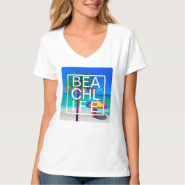 トロピカルビーチライフパームモダン重ね文字 Tシャツ