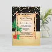 トロピカルビーチルアウ（ハワイ式宴会）ブラック金ゴールドブライダルシャワー 招待状 (スタンド正面)