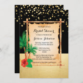 トロピカルビーチルアウ（ハワイ式宴会）ブラック金ゴールドブライダルシャワー 招待状 (正面/裏面)