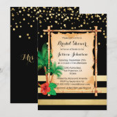 トロピカルビーチルアウ ブラックゴールド ブライダルシャワー 招待状 (正面/裏面)