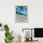 トロピカルビーチ人工窓ビュー ポスター (ホームオフィス)