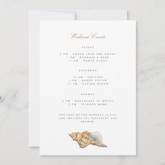 トロピカルビーチ学士号ウィークエンド招待状カード 招待状 (裏面)