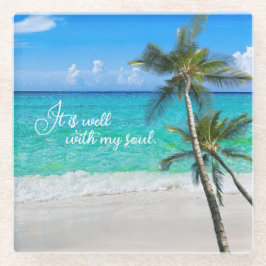 トロピカルビーチ感動的パームズイットは穏やかである ガラスコースター