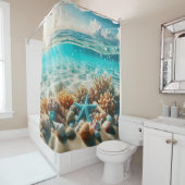 トロピカルビーチ星魚シーシェル海シーン シャワーカーテン (インサイチュ)