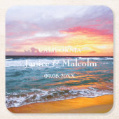 トロピカルビーチ沿いのリゾート地での夏の結婚式 スクエアペーパーコースター (正面)