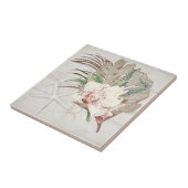 トロピカルビーチ海シーシェルホワイトオーキッドフローラ タイル (側面)