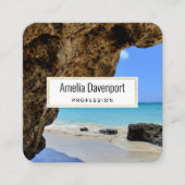 トロピカルビーチ海岸と大きな岩 スクエア名刺 (正面)