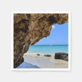 トロピカルビーチ海岸と大きな岩 スタンダードカクテルナプキン (正面)