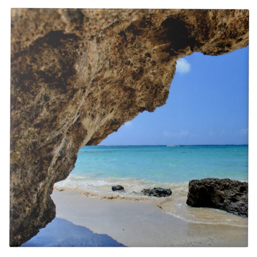 トロピカルビーチ海岸と大きな岩 タイル (正面)