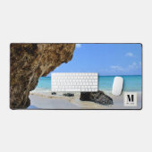 トロピカルビーチ海岸と大きな岩 デスクマット (キーボード&マウス)