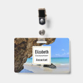 トロピカルビーチ海岸と大きな岩 バッジ (正面 （クリップ付）)