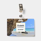 トロピカルビーチ海岸と大きな岩 バッジ (裏面 （クリップ付）)