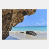 トロピカルビーチ海岸と大きな岩 ラッピングペーパーシート (正面)