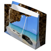 トロピカルビーチ海岸と大きな岩 ラージペーパーバッグ (正面アングル)