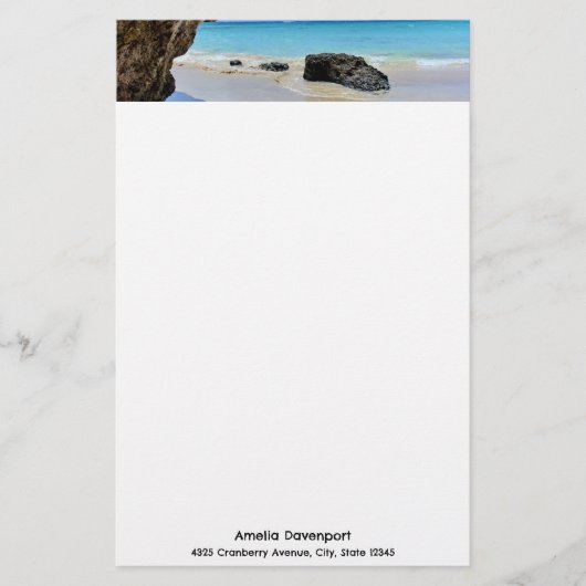トロピカルビーチ海岸と大きな岩 便箋 (正面)