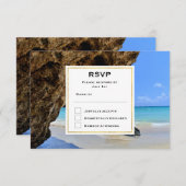 トロピカルビーチ海岸と大きな岩 出欠カード (正面/裏面)