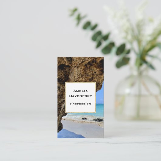 トロピカルビーチ海岸と大きな岩 名刺 (スタンド正面)