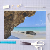 トロピカルビーチ海岸と大きな岩 薄葉紙 (クラフト)