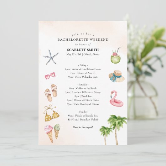 トロピカルビーチ独身最後の週末の予定 招待状 (スタンド正面)