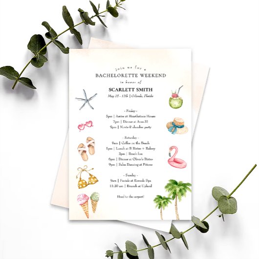 トロピカルビーチ独身最後の週末の予定 招待状