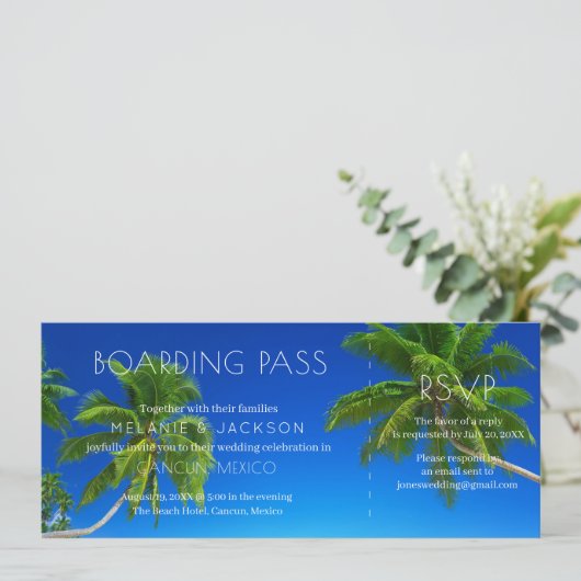 トロピカルビーチ目的地ウェディングボーディングパス 招待状 (スタンド正面)