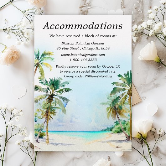 トロピカルビーチ目的地ウェディング宿泊施設 エンクロージャーカード