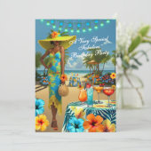 トロピカルビーチ素晴らしい誕生日ハイビスカスカクテル 招待状 (スタンド正面)