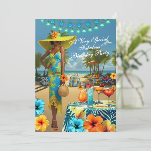 トロピカルビーチ素晴らしい誕生日ハイビスカスカクテル 招待状 (スタンド正面)