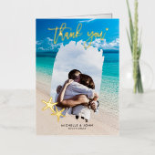 トロピカルビーチ結婚式サンキュースターフィッシュ金ゴールド 箔グリーティングカード (正面)